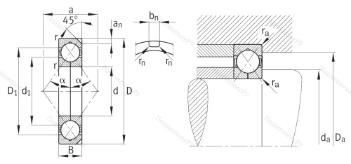 Радиально-упорный шариковый подшипник QJ 219 N 2MPA от производителя  FAG