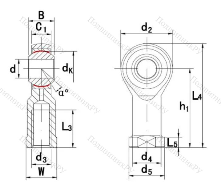 Шарнирная головка с внутренней левой резьбой GIKL 10 PW A